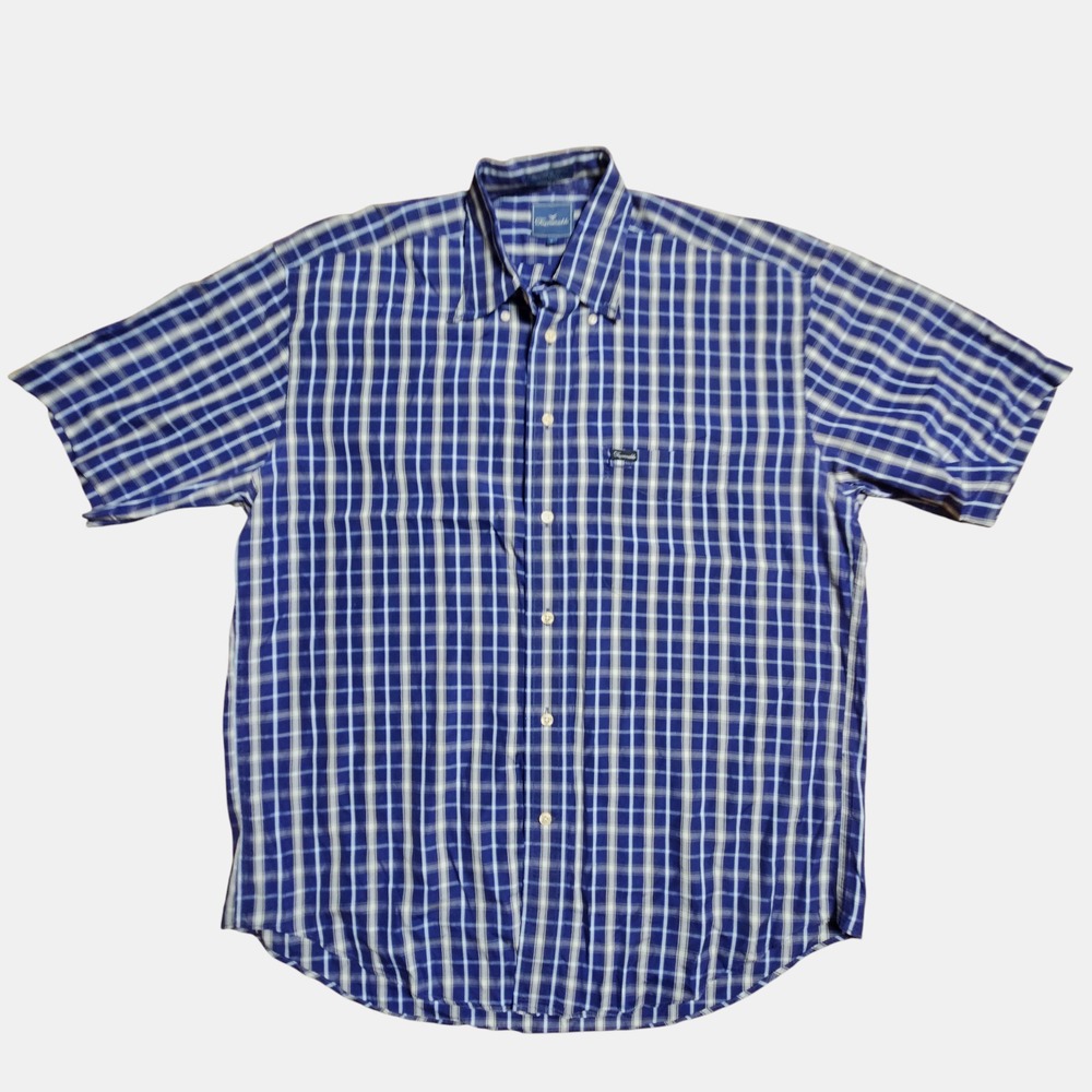 Faconnable Mens Plaid Short Sleeve Shirt L Button Up Cotton Prep USA Made
